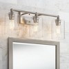 360 Lighting Billings Modern Wall Light Brushed Nickel Hardwired 24" 3-Light Fixture Clear Glass Cylinder Shades for Bedroom Bathroom House - 2 of 4