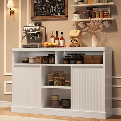 Modern Buffet Cabinet with Storage, Fluted Sideboard Cabinet with 2 Doors, White Accent Coffee Bar Cabinet with Adjustable Shelves
