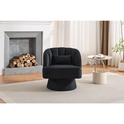 Modern Swivel Barrel Accent Chair, 360 Degree Velvet Upholstered Armchair with Striped Backrest & Plush Padding