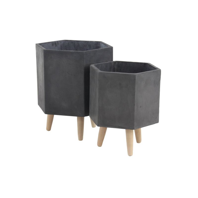 Set of 2 Farmhouse Hexagonal Ceramic and Fiber Clay Planters with Stands - Olivia & May, 3 of 19