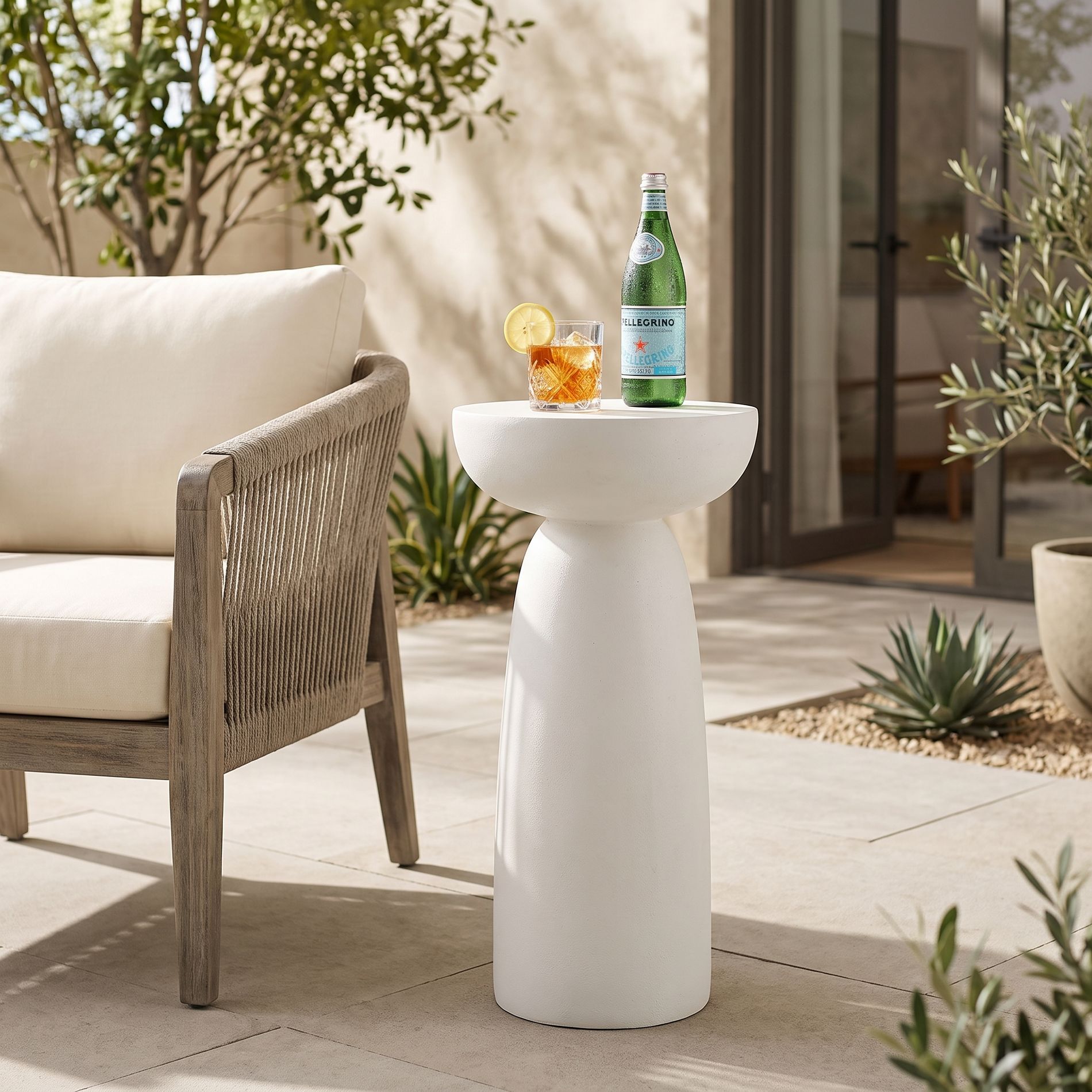 28" H Indoor‑Outdoor MGO End Table, Hand‑Crafted Plant Stand Side Table for Patio, Entryway, Living Room, White - ModernLuxe