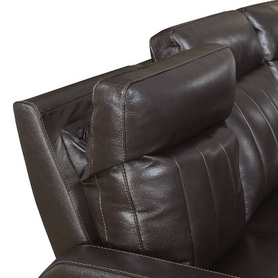 Brown Faux Leather Power Reclining Loveseat with Storage