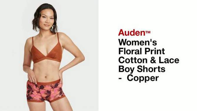 Women's Floral Print Cotton and Lace Boy Shorts - Auden™ Copper, 2 of 6, play video