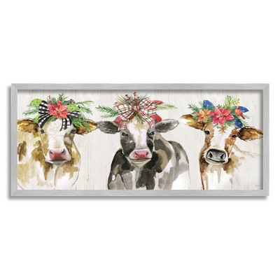 Stupell Industries Three Cows Seasonal Floral Crowns Framed Giclee Art