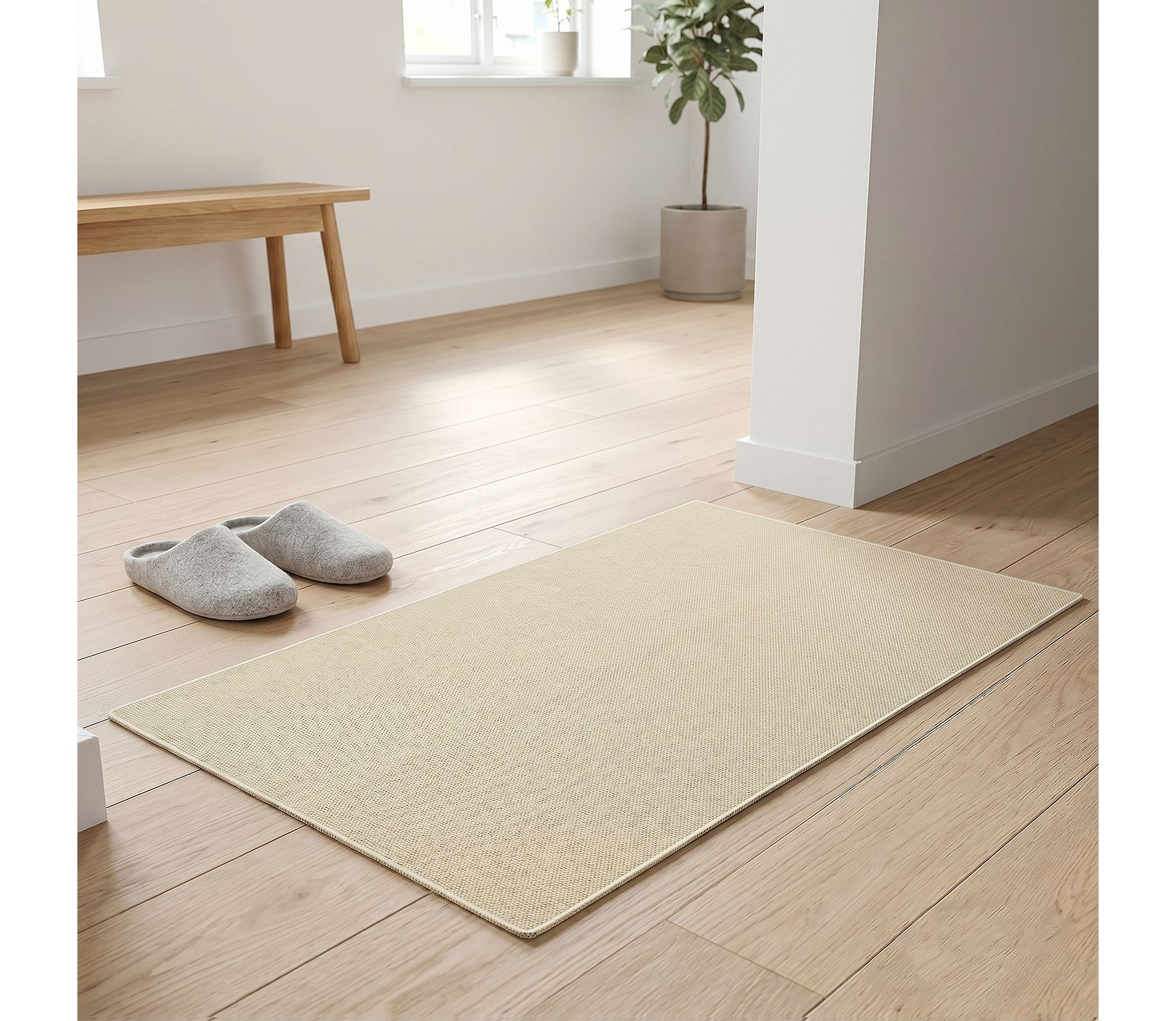Indoor Door Mat for Entryway, Linen Doormat Non Slip Rubber Backing, Absorbent Dirt Trapper Washable Low Profile Front Door Mat Entrance Rug, Khaki