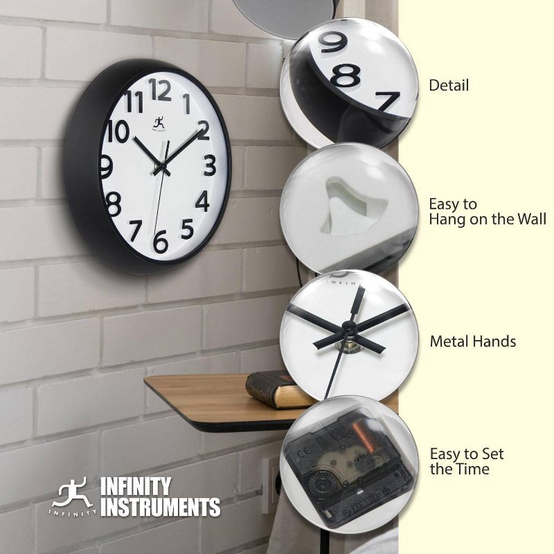 10.75&#34; Raised Numeral Wall Clock Black - Infinity Instruments, 4 of 7