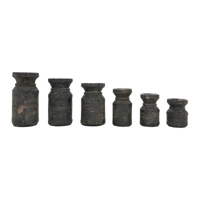 Set of 6 Found Wood Pillar Candles Holder Black - 3R Studios