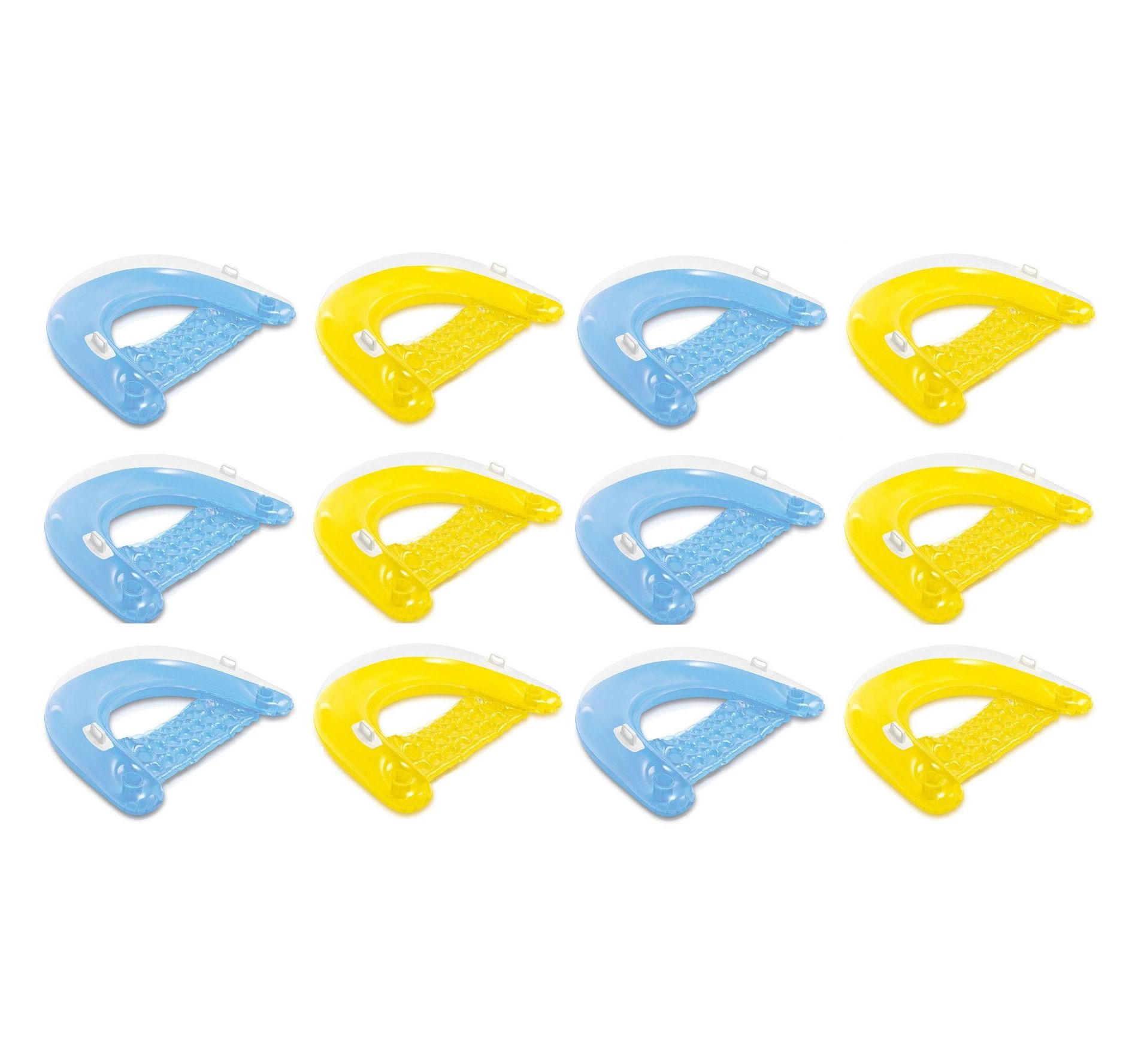 Intex Sit N Float Inflatable Pool Lounges 60in X 39in Blue and Yellow 12-Pack