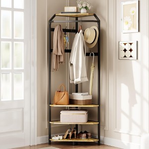 Freestanding Coat Rack with Shoe Bench, 12 Hooks & 3-Tier Shelves - Heavy Duty Hall Tree for Entryway, Bedroom, Living Room - 1 of 4