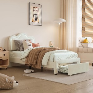 GustoWave Twin Velvet Princess Platform Bed, with Smart LED and Drawer - 1 of 4