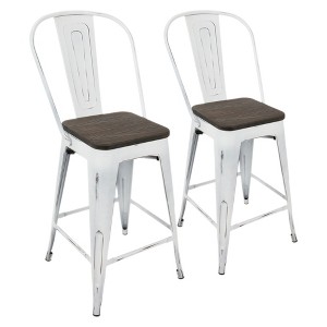 Industrial Counter Stool with Metal Frame and Wood Seat for Kitchen or Bar Seating (Set of 2) - 1 of 4