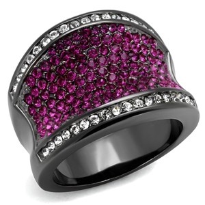 Slickblue Women's Wide Band Ring – Black IP Finish with Clustered Amethyst Synthetic Crystals & Clear Accents– Size 5–10 - 1 of 4