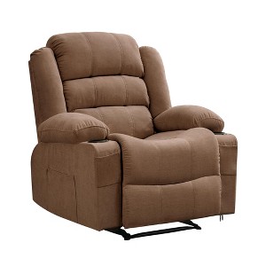 Wide Manual Recliner Chair for Adults, Overstuffed Breathable Fabric Lounge Chair with 3 Angle Modes, 2 Cup Holders, Side Pocket - 1 of 4