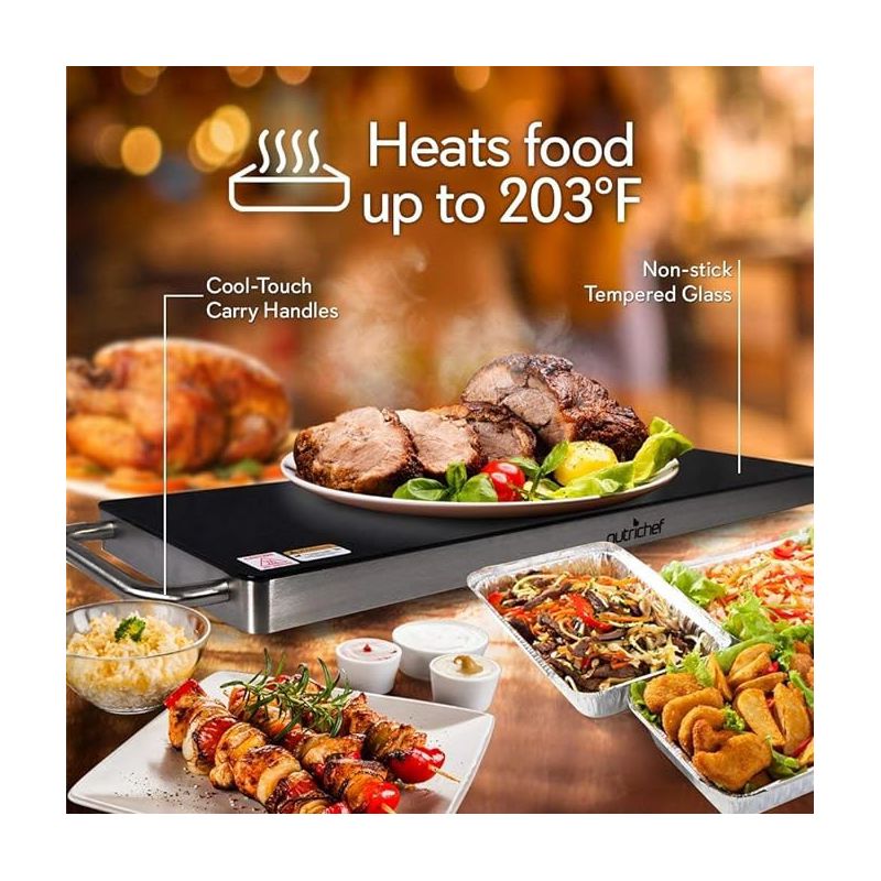 NutriChef Portable Electric Food Hot Plate-Stainless Steel Warming Tray&Dish Warmer, 3 of 5