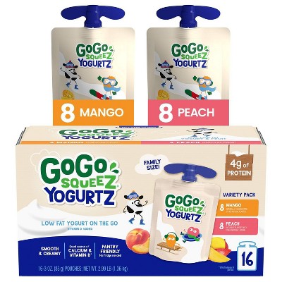 GoGo SqueeZ yogurtZ Variety Pack, Peach & Mango - 3oz/16ct