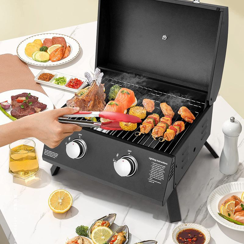 SKONYON Portable Grill 2-Burner Propane Gas Grill Ideal for Outdoor Cooking Black, 1 of 10