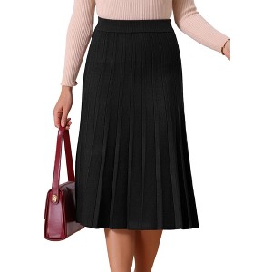 INSPIRE CHIC Women's Knit Pleated High Waist Stretchy A Line Sweater Midi Skirt - 1 of 4