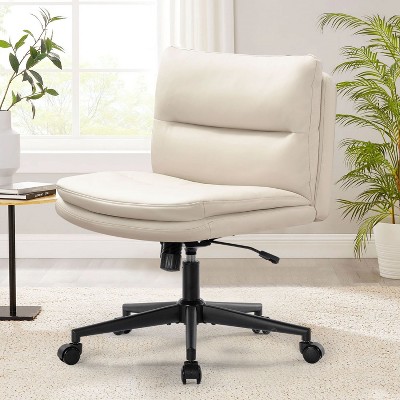 Office Chair Armless Desk Chair with Wheels, PU Padded Wide Seat Home Office Chair, 120° Rocking Mid Back Cute Computer Chair for Bedroom-The Pop Home