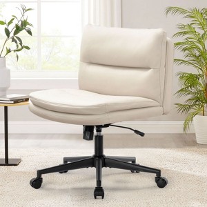 Office Chair Armless Desk Chair with Wheels, PU Padded Wide Seat Home Office Chair, 120° Rocking Mid Back Cute Computer Chair for Bedroom-The Pop Home - 1 of 4