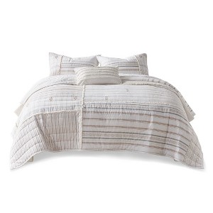 Gracie Mills Zander 3-Piece Stripe Printed Cotton Quilt Set with Trims - 1 of 4