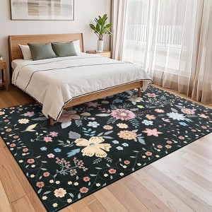 Area Rugs for Living Room, Boho Floral Rug Washable Flower Carpet Ultra-Thin Low Pile Non Slip Indoor - 1 of 4