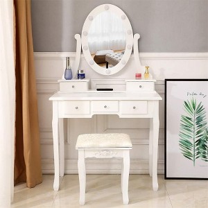 Makeup Vanity Desk and Stool Set, Vanity Mirror with Lights and Table Set, Small Vanity Table for Bedroom - 1 of 4