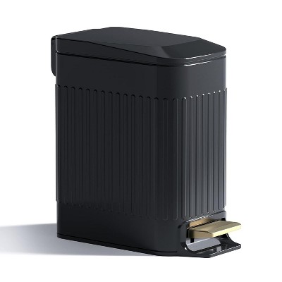 Small Bathroom Trash Can with Lid Soft Close-5L/1.3 Gal Slim Garbage Can-Metal Step Wastebasket-Rectangle Narrow Waste Bin