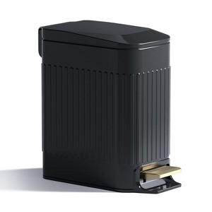 Small Bathroom Trash Can with Lid Soft Close-5L/1.3 Gal Slim Garbage Can-Metal Step Wastebasket-Rectangle Narrow Waste Bin - 1 of 4