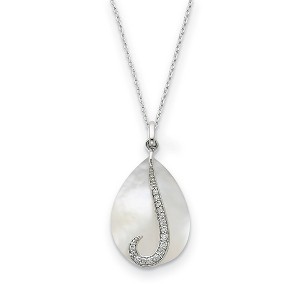 Black Bow Jewelry Sterling Silver, CZ & Mother of Pearl Tear From Heaven Necklace, 18 In - 1 of 4