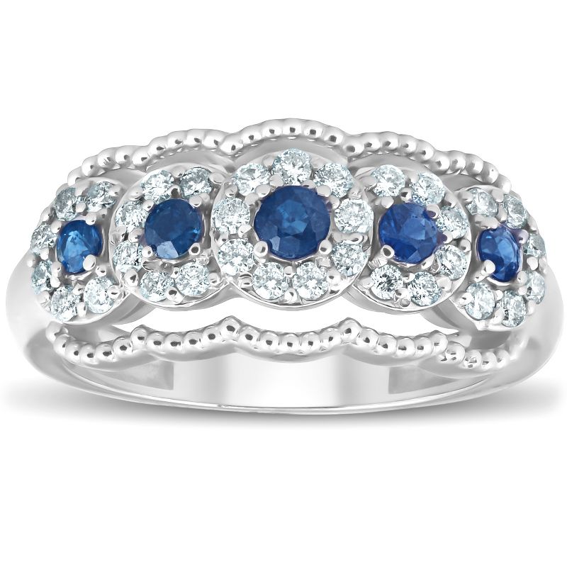 Pompeii3 1ct Blue Sapphire & Diamond Vintage Anniversary Ring 14K White Gold, 1 of 6