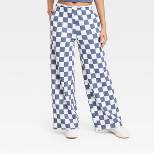 Women's Checkered Graphic Wide Leg Pants - Blue