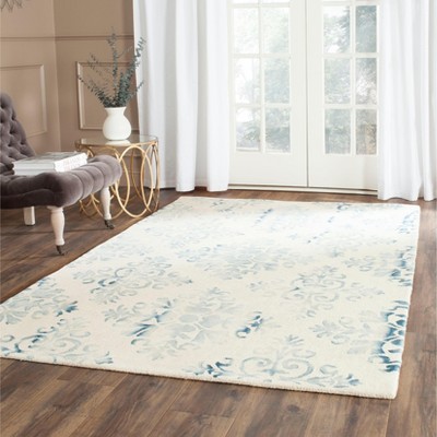 Ivory and Light Blue Hand-Tufted Wool Area Rug