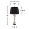 360 Lighting Seymore Modern Table Lamps 26" High Set of 2 Silver with USB Charging Port LED Touch On Off Black Faux Silk Drum Shade for Bedroom Desk - 4 of 4