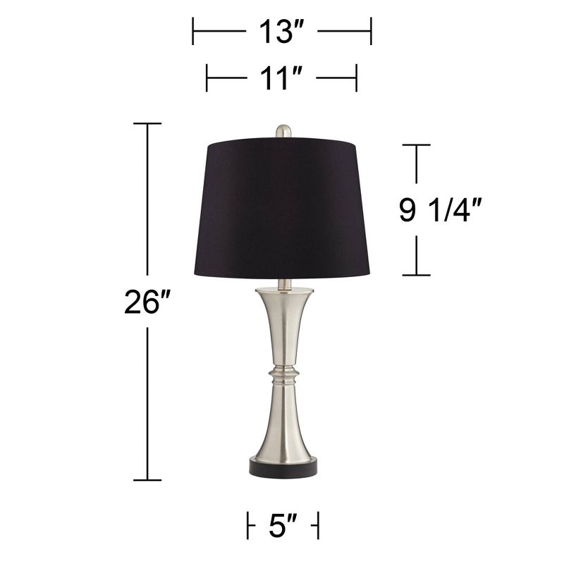 360 Lighting Seymore Modern Table Lamps 26" High Set of 2 Silver with USB Charging Port LED Touch On Off Black Faux Silk Drum Shade for Bedroom Desk, 4 of 8