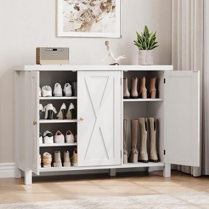 coucheta Farmhouse 35'' Shoe Cabinet with 3 Doors, 4-Tier Large Shoe Organizer Cabinet with Adjustable Shelf, for Entryway, Living Room, Hallway - 1 of 4