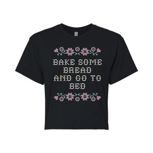 Women's - Instant Message - Bake Bread Go Bed Cropped Graphic T-Shirt - 1 of 4