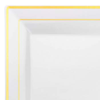 Smarty Had A Party 9.5" White with Gold Square Edge Rim Plastic Dinner Plates (120 Plates)