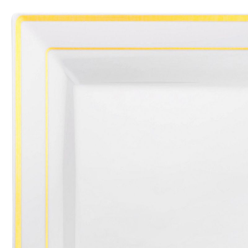 Smarty Had A Party 9.5" White with Gold Square Edge Rim Plastic Dinner Plates (120 Plates), 1 of 7