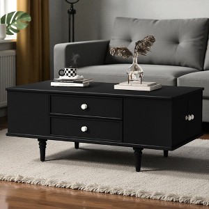 Mshliw 47.2" Modern Rectangle Coffee Table with 4 Drawers & 2 Hidden Storage Compartments, Wood Coffee Table with Solid Legs & Metal Handles - 1 of 4