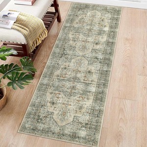 Washable Vintage Medallion Area Rug Non Slip Backing Stain Resistant & Low Pile Carpet for Bedroom Living Room Dining Room Bedroom - 1 of 4