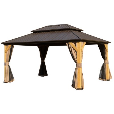 VisioGear Canopies and Gazebos, Gazebo with Double Roof Canopy, Gazebo Pavilion for Patio and Backyard, Brown, 166.54"*117.32"*115.84"