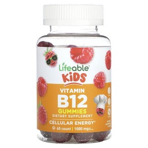 Lifeable Kids Vitamin B12 Gummies, Natural Raspberry, 60 Gummies (500 mg per Gummy) - 1 of 2