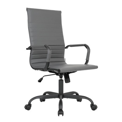 LeisureMod Harris Faux Leather Adjustable Swivel Office Conference Chair in Black Iron Frame