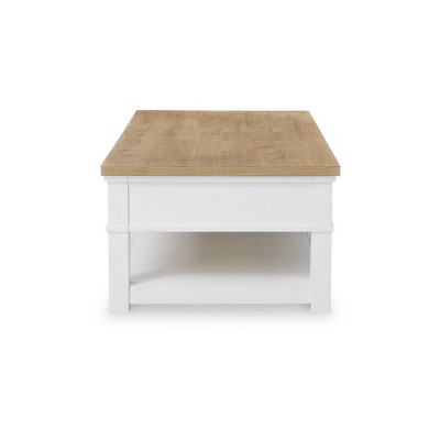 White and Natural Wood Rectangular Coffee Table with Storage