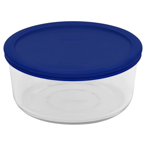 6-piece Round Glass Food Storage Container Set with Blue Lids