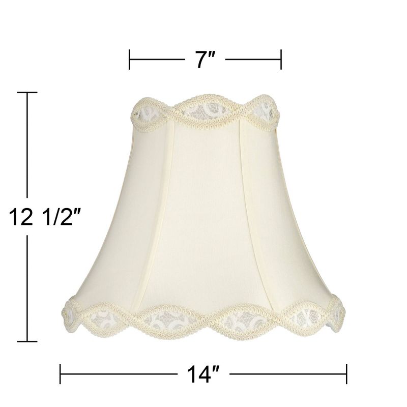 Springcrest Cream Scalloped Gallery Medium Bell Lamp Shade 7" Top x 14" Bottom x 12.5" High (Spider) Replacement with Harp and Finial, 5 of 9