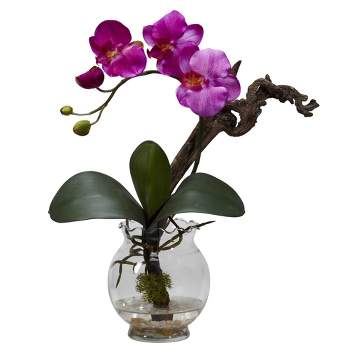 Nearly Natural 15-in Mini Phalaenopsis with Fluted Vase Silk Flower Arrangement