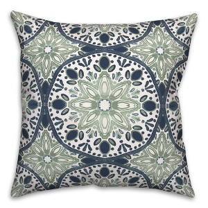 Creative Products Faded Blue Green Medallions 18x18 Indoor / Outdoor Pillow - 1 of 4