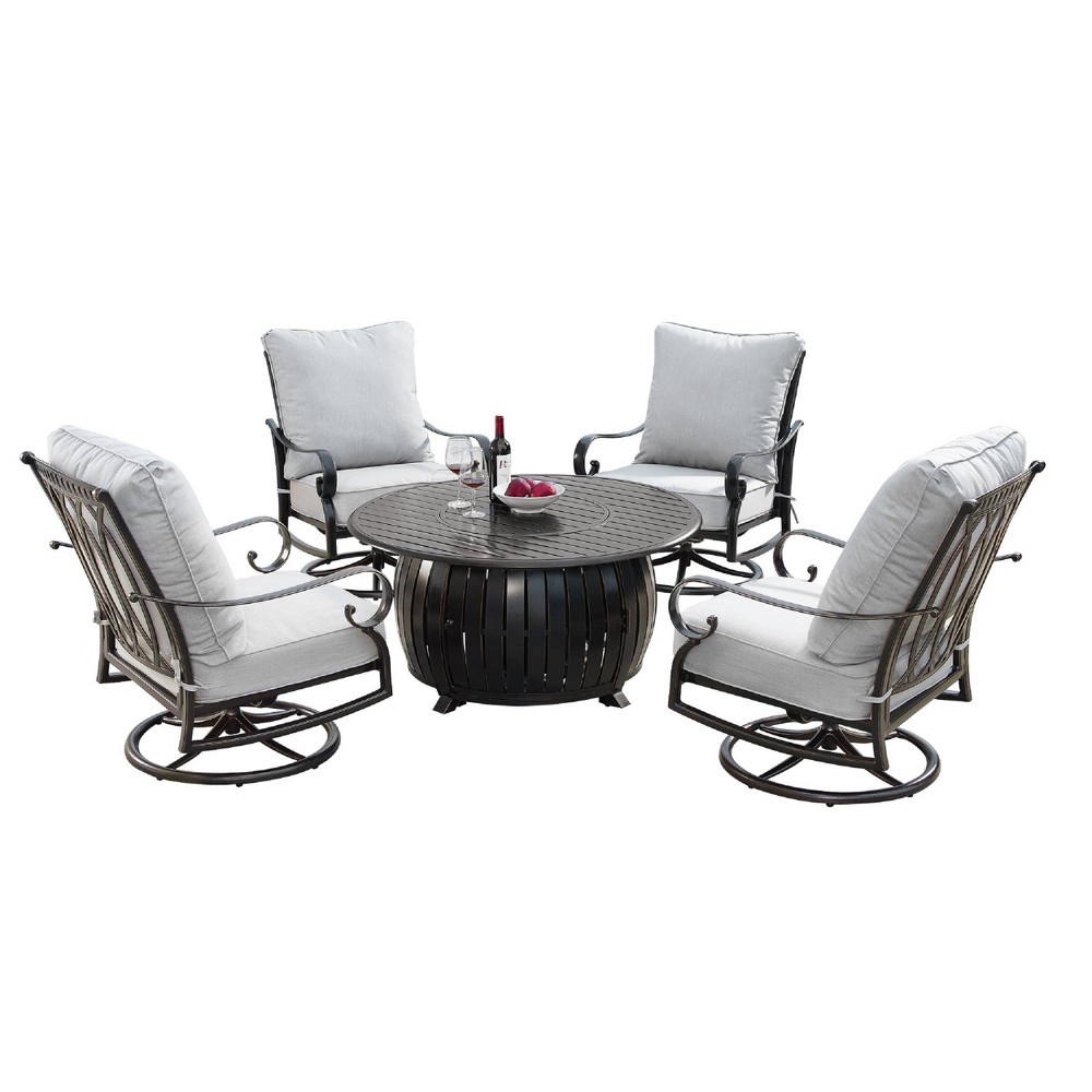 Photos - Garden Furniture 5pc Set with 44" Outdoor Aluminum Round Fire Table & 4 Deep Seating Swivel