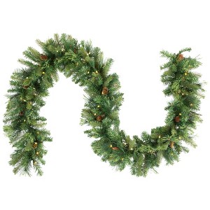 Northlight Pre-Lit Flocked Mixed Pine and Pine Cones Artificial Christmas Garland - 9' x 14" - Clear Lights - 1 of 4